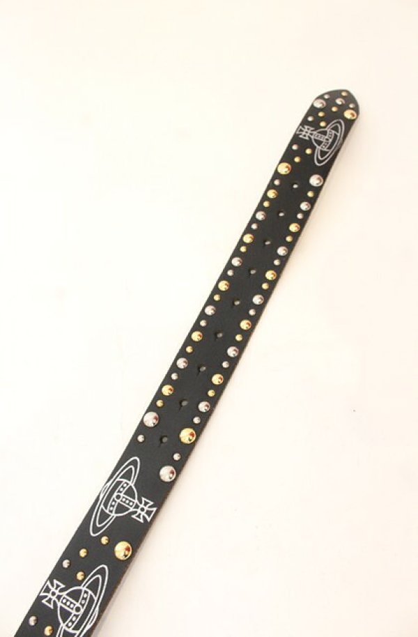 画像3: ヴィヴィアンウエストウッド 中古 / オーバルバックルスタッズベルト メンズS規格 シルバーｘブラック  O-26-01-11-098-gd-YM-OS (3)