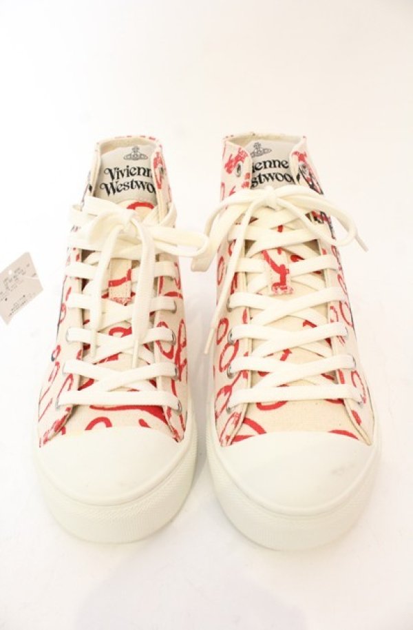 画像2: ヴィヴィアンウエストウッド 中古 / PLIMSOLL HIGH TOPスニーカー（プリムソールハイトップ） 38（24cm） アイボリーｘレッド  O-26-01-11-104-sh-YM-OS (2)