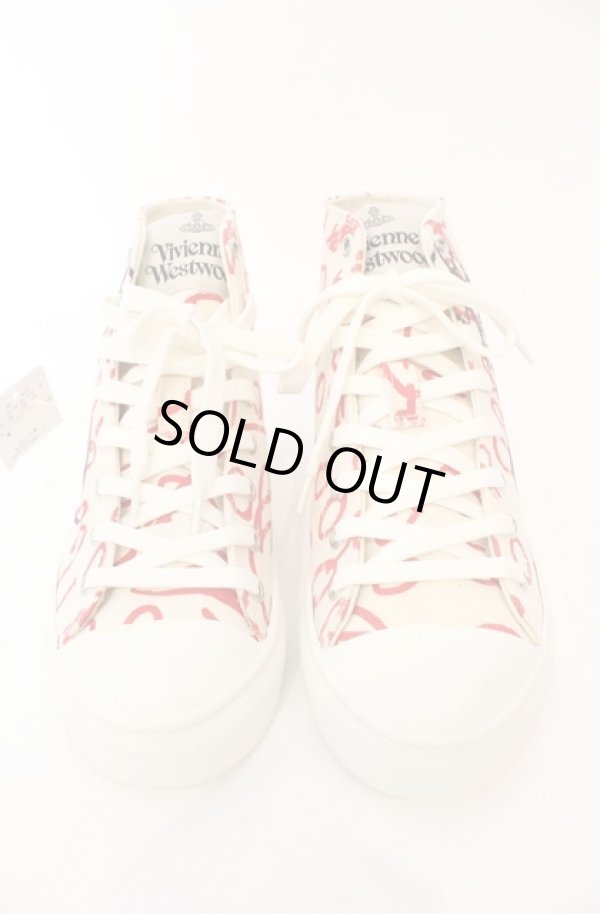 画像2: ヴィヴィアンウエストウッド 中古 / PLIMSOLL HIGH TOPスニーカー（プリムソールハイトップ） 38（24cm） アイボリーｘレッド  O-26-01-11-104-sh-YM-ZH (2)