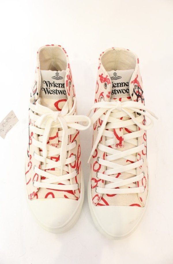 画像3: ヴィヴィアンウエストウッド 中古 / PLIMSOLL HIGH TOPスニーカー（プリムソールハイトップ） 38（24cm） アイボリーｘレッド  O-26-01-11-104-sh-YM-OS (3)