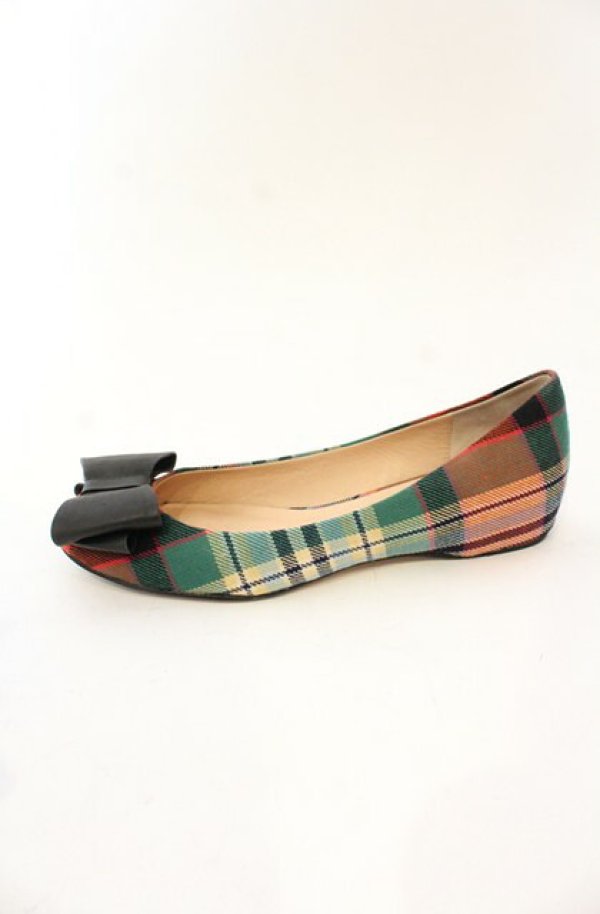 画像4: ヴィヴィアンウエストウッド 中古 / TARTAN FLAT SHOE（タータンフラットシューズ） 38（24cm） グリーン  O-26-01-11-106-sh-YM-OS (4)