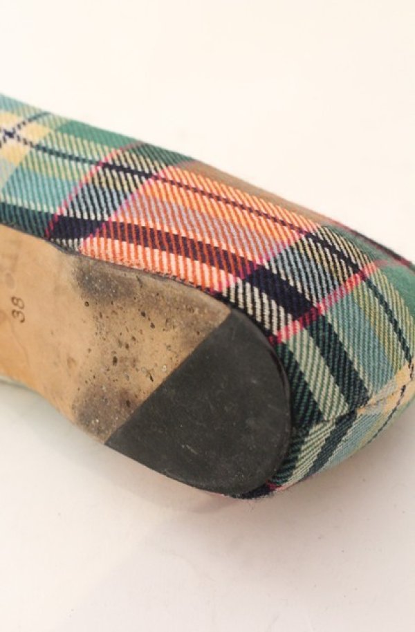 画像7: ヴィヴィアンウエストウッド 中古 / TARTAN FLAT SHOE（タータンフラットシューズ） 38（24cm） グリーン  O-26-01-11-106-sh-YM-OS (7)