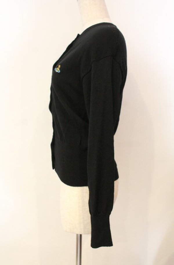 画像4: ヴィヴィアンウエストウッド 中古 / カラーオーブ刺繍ラウンドネックカーディガン S ブラック  O-26-01-11-014-to-YM-OS (4)