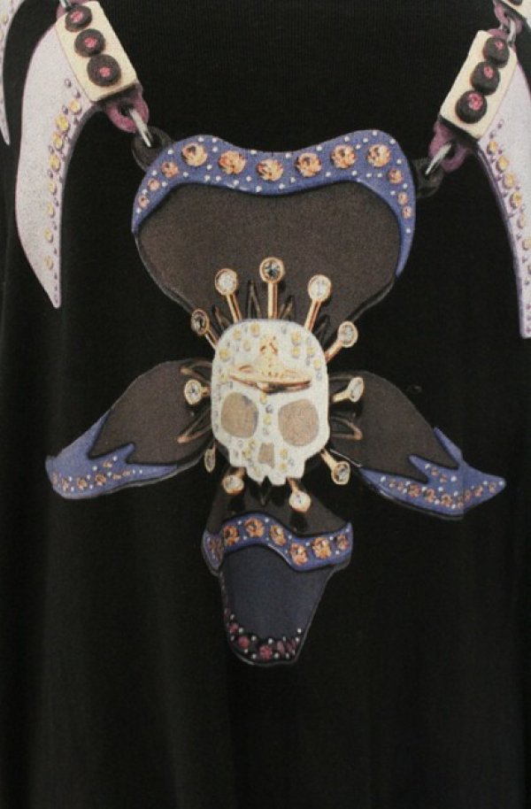 画像2: ヴィヴィアンウエストウッド 中古 / スカルフラワーネックレスカットワンピース 2 ブラック  O-26-01-25-019-op-YM-OS (2)