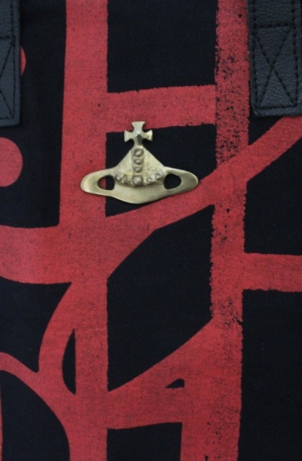 画像2: ヴィヴィアンウエストウッド 中古 / アフリカトートバッグ  ブラック×レッド  O-26-01-25-063-ba-IG-OS (2)