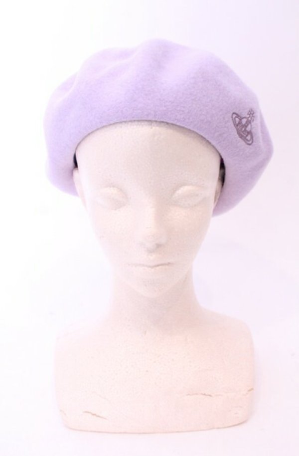 画像2: ヴィヴィアンウエストウッド 中古 / オーブ刺繍バスクベレー帽 M~S ラベンダー  O-26-01-25-069-ha-IG-OS (2)