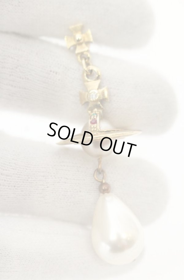 画像2: ヴィヴィアンウエストウッド 中古 / Tiny Orb Pearl pierce（タイニーオーブパールピアス）  ゴールドｘパール  O-26-01-25-074-er-YM-OS (2)