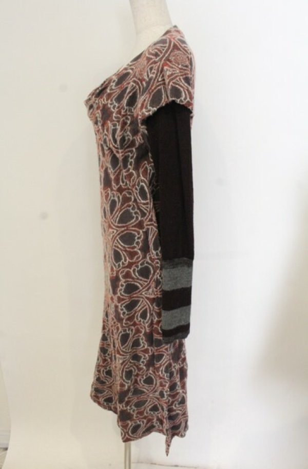 画像2: ヴィヴィアンウエストウッド 中古 / 切リ替エジャガードニットワンピース 2 ワイン  O-26-01-25-016-op-YM-OS (2)