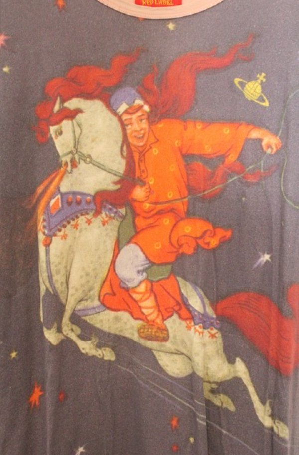 画像2: ヴィヴィアンウエストウッド 中古 / 童話プリントカットワンピース M ピンクｘネイビー  O-26-02-15-026-op-YM-OS (2)