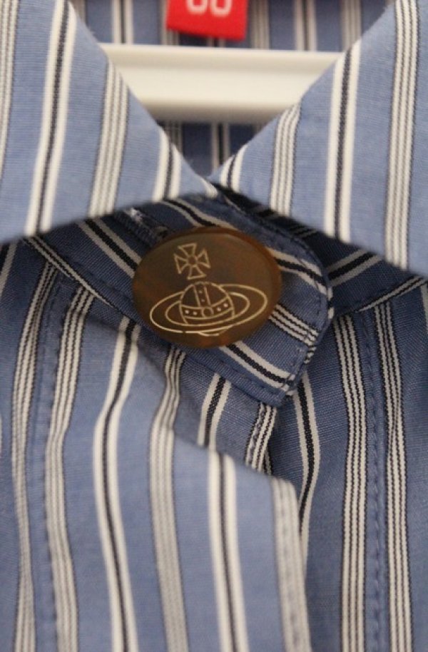 画像2: ヴィヴィアンウエストウッド 中古 / ストライプシャツスモッキングドレス 00 サックス  O-26-02-15-030-op-YM-OS (2)