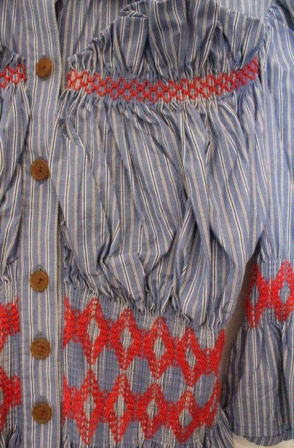 画像3: ヴィヴィアンウエストウッド 中古 / ストライプシャツスモッキングドレス 00 サックス  O-26-02-15-030-op-YM-OS (3)