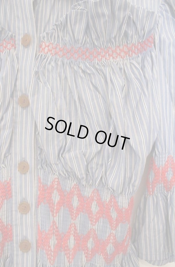 画像3: ヴィヴィアンウエストウッド 中古 / ストライプシャツスモッキングドレス 00 サックス  O-26-02-15-030-op-YM-OS (3)