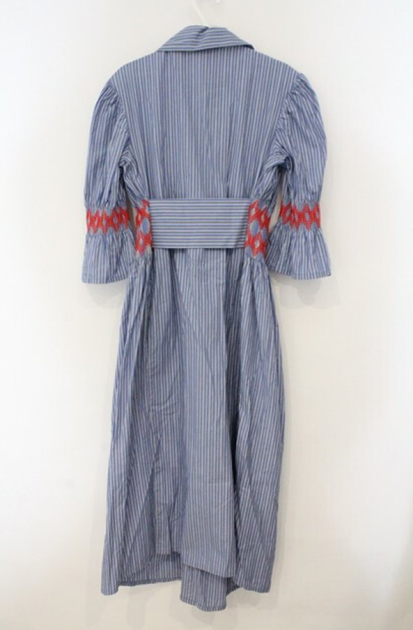 画像4: ヴィヴィアンウエストウッド 中古 / ストライプシャツスモッキングドレス 00 サックス  O-26-02-15-030-op-YM-OS (4)