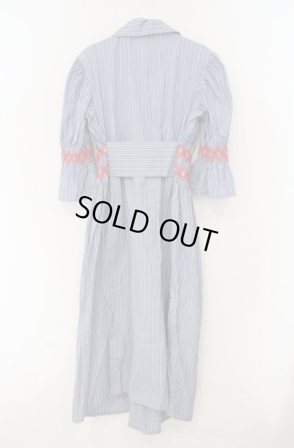 画像4: ヴィヴィアンウエストウッド 中古 / ストライプシャツスモッキングドレス 00 サックス  O-26-02-15-030-op-YM-OS (4)