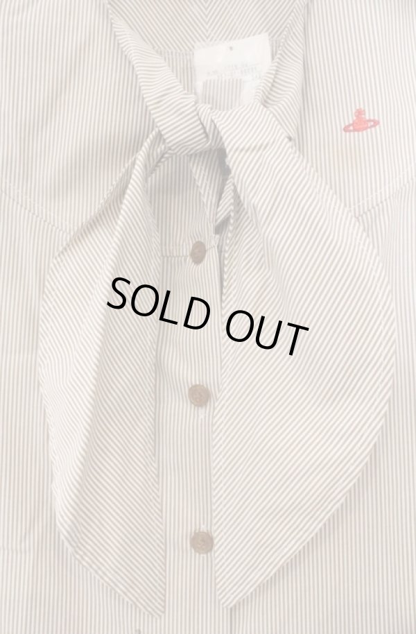 画像2: ヴィヴィアンウエストウッド 中古 / 単色オーブ刺繍ストライプボウタイブラウス 2 ベージュ系  O-26-02-15-043-bl-IG-OS (2)