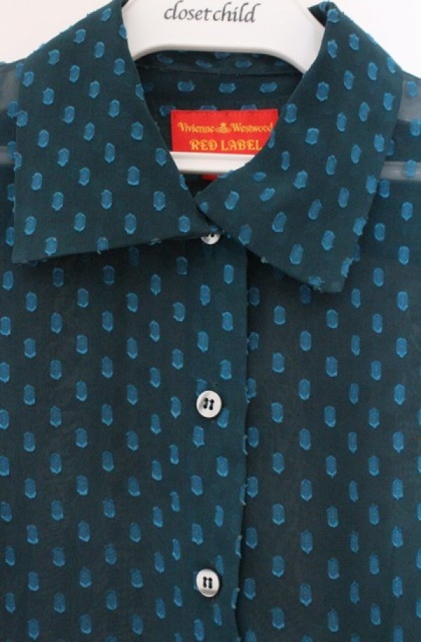 画像2: ヴィヴィアンウエストウッド 中古 / ドビードットブラウス 38 グリーン  O-26-02-15-046-bl-YM-OS (2)