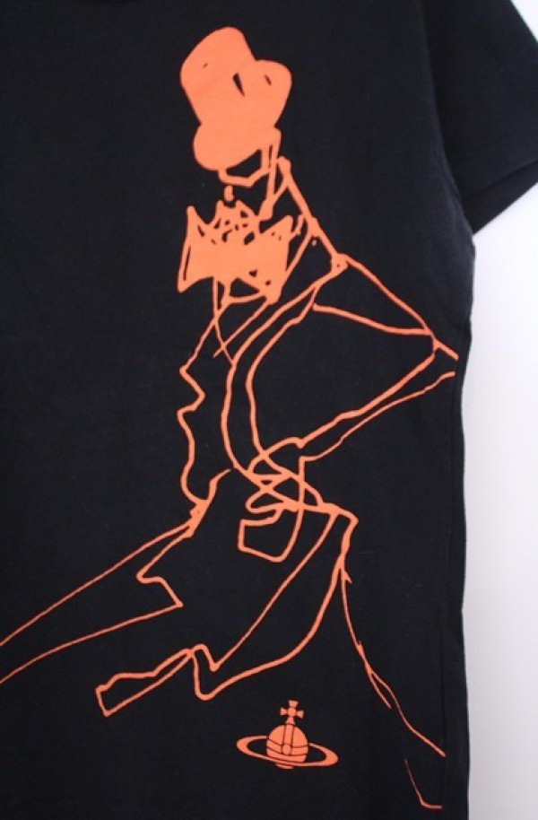 画像2: ヴィヴィアンウエストウッド MAN 中古 / プリントオーブTシャツ 44 ブラック×オレンジ  O-26-02-15-007-ts-IG-OS (2)
