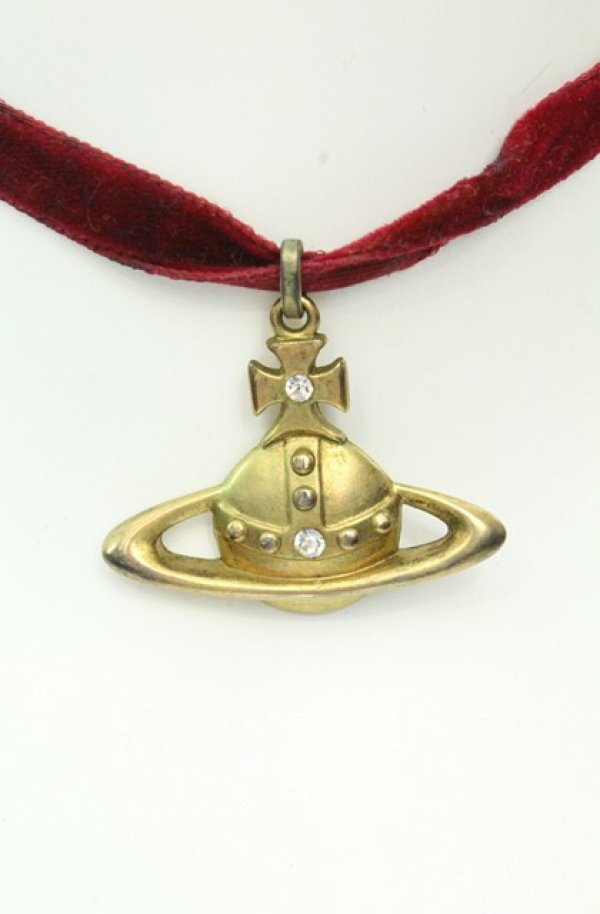 画像2: ヴィヴィアンウエストウッド 中古 / 別珍チョーカー  ゴールドｘワイン  O-26-02-15-102-ac-YM-OS (2)