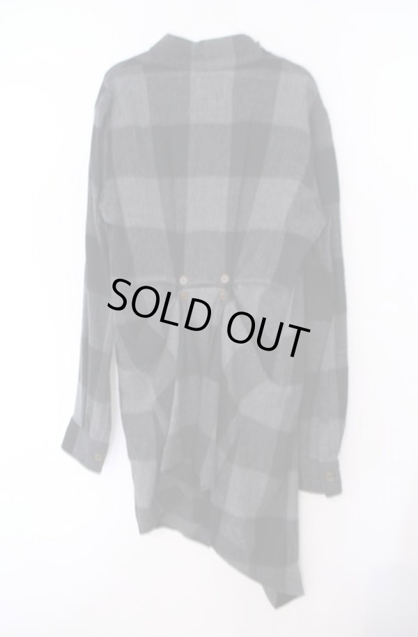 画像3: ヴィヴィアンウエストウッド MAN 中古 / ウールチェックロングシャツ 48 ブラックｘグレー  O-26-02-15-002-bl-YM-OS (3)