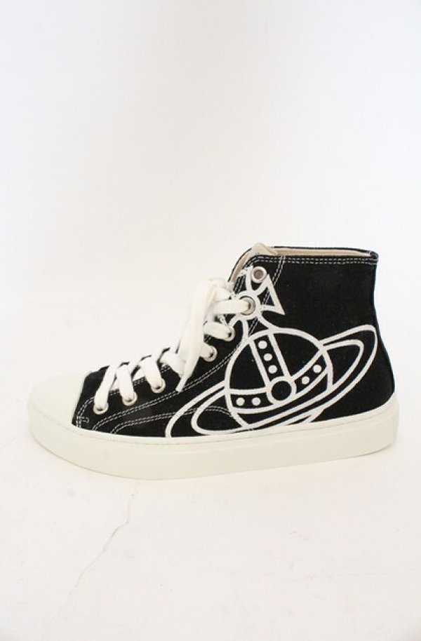画像6: ヴィヴィアンウエストウッド 中古 / PLIMSOLL HIGH TOP CANVASスニーカー 37（23.5cm） ブラック  O-26-03-01-007-sh-YM-OS (6)