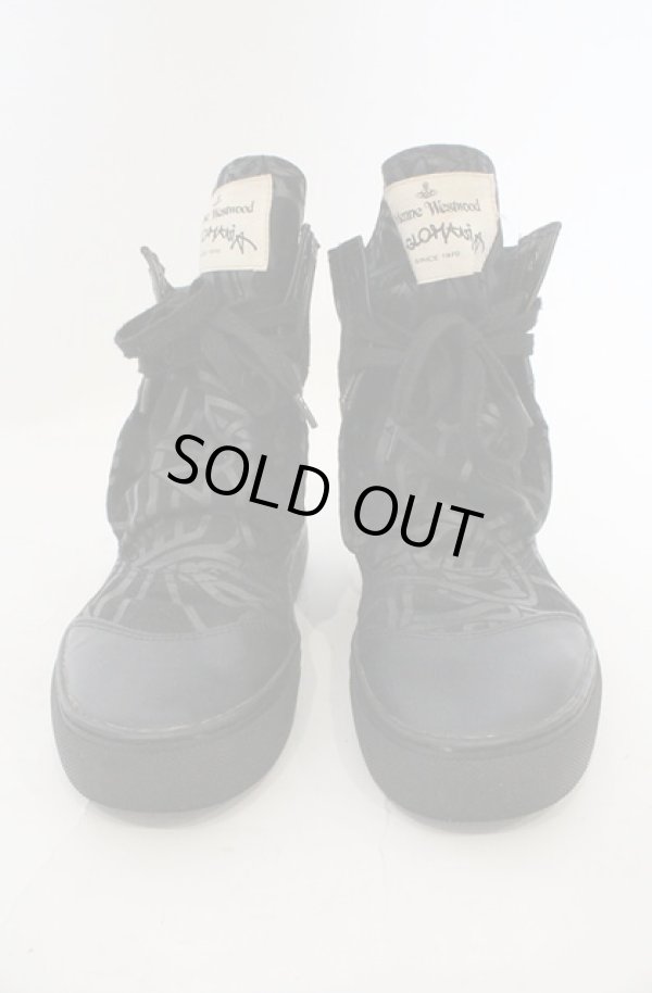 画像2: ANGLOMANIA 中古 / カットラスオーブ総柄ハイカットスニーカー 39（約24.5cm） ブラック  O-26-03-01-008-sh-YM-OS (2)