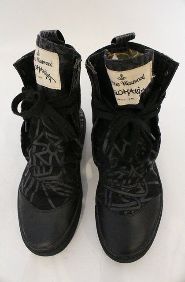 画像3: ANGLOMANIA 中古 / カットラスオーブ総柄ハイカットスニーカー 39（約24.5cm） ブラック  O-26-03-01-008-sh-YM-OS (3)