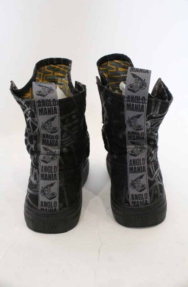 画像5: ANGLOMANIA 中古 / カットラスオーブ総柄ハイカットスニーカー 39（約24.5cm） ブラック  O-26-03-01-008-sh-YM-OS (5)