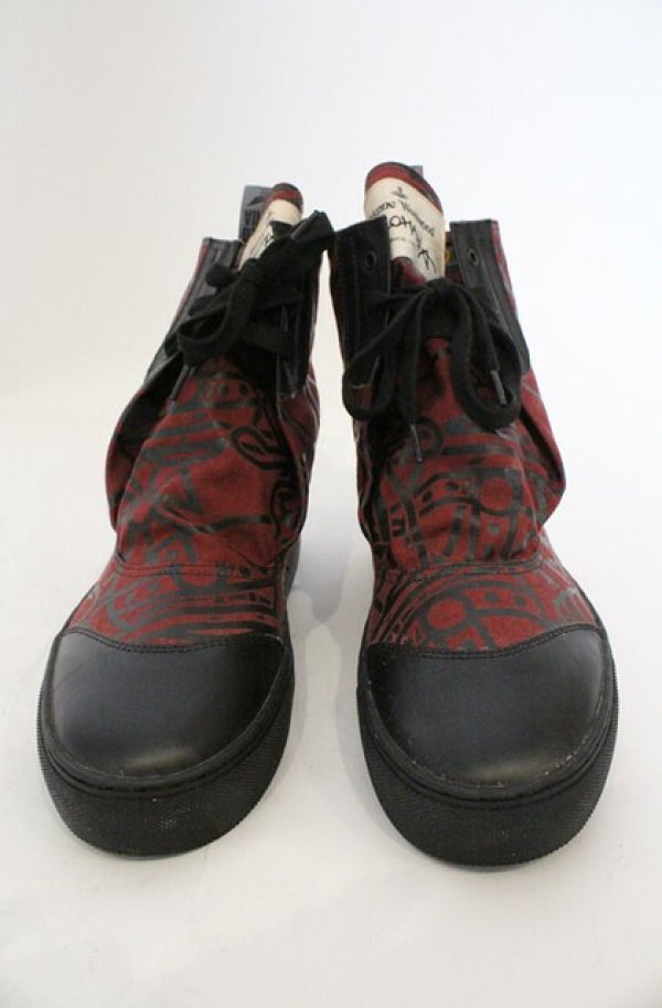 画像2: ANGLOMANIA 中古 / カットラスオーブ総柄ハイカットスニーカー 39（約24.5cm） ワイン  O-26-03-01-009-sh-YM-OS (2)