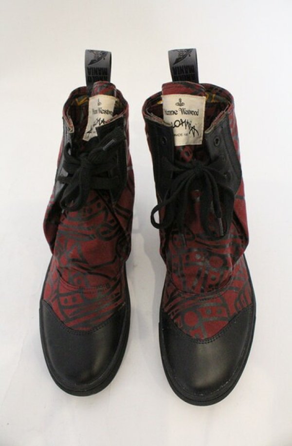 画像3: ANGLOMANIA 中古 / カットラスオーブ総柄ハイカットスニーカー 39（約24.5cm） ワイン  O-26-03-01-009-sh-YM-OS (3)