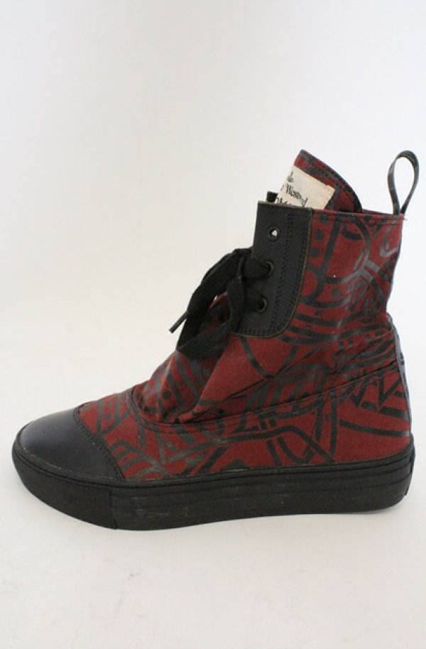 画像5: ANGLOMANIA 中古 / カットラスオーブ総柄ハイカットスニーカー 39（約24.5cm） ワイン  O-26-03-01-009-sh-YM-OS (5)