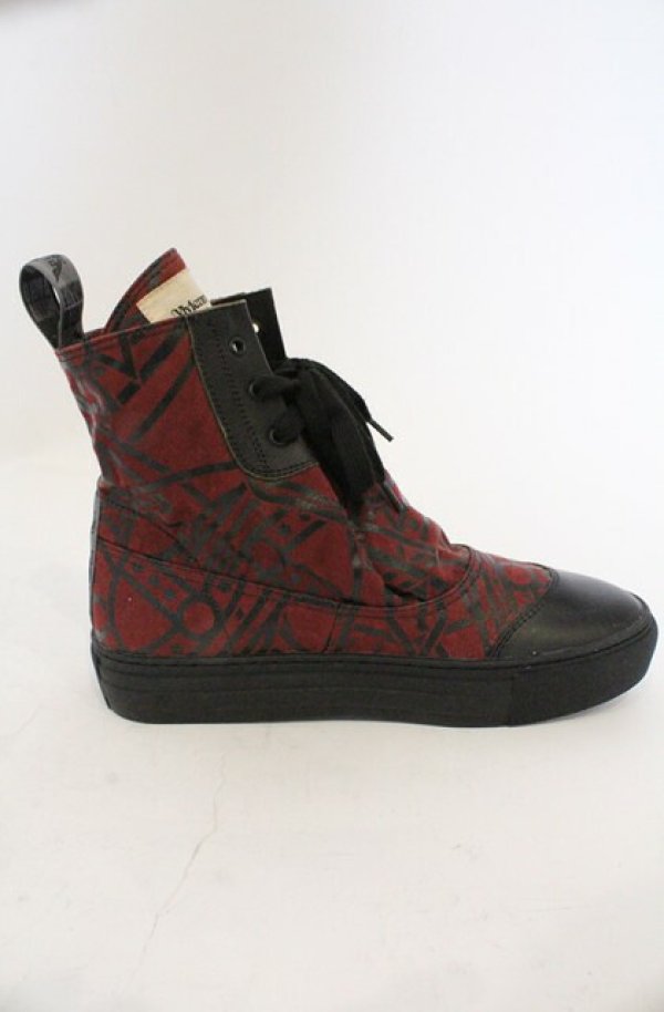 画像6: ANGLOMANIA 中古 / カットラスオーブ総柄ハイカットスニーカー 39（約24.5cm） ワイン  O-26-03-01-009-sh-YM-OS (6)