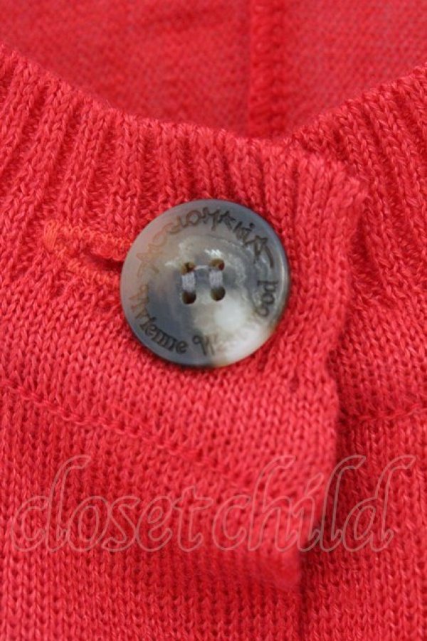 画像2: ANGLOMANIA 中古 / ラウンドネックリネンボーダーカーディガン 38 レッドｘピンク  O-26-03-08-022-to-YM-OS (2)