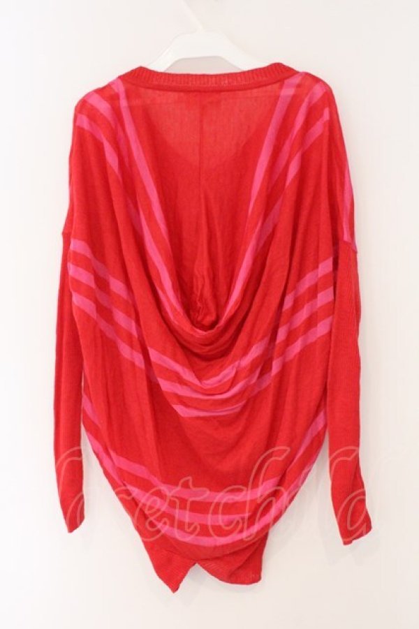 画像4: ANGLOMANIA 中古 / ラウンドネックリネンボーダーカーディガン 38 レッドｘピンク  O-26-03-08-022-to-YM-OS (4)