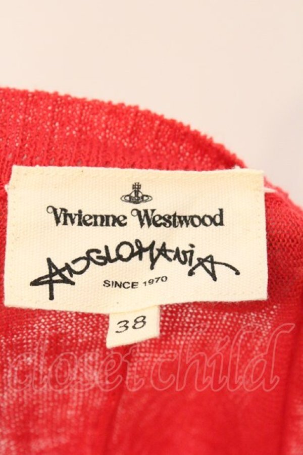 画像5: ANGLOMANIA 中古 / ラウンドネックリネンボーダーカーディガン 38 レッドｘピンク  O-26-03-08-022-to-YM-OS (5)