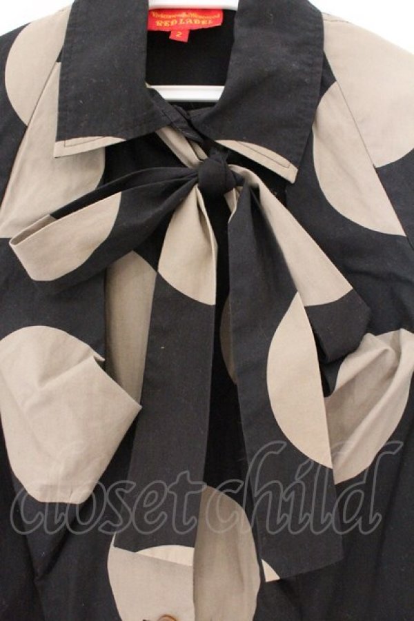 画像2: ヴィヴィアンウエストウッド 中古 / スポット柄リボンタイブラウス 2 ブラックｘライトカーキ  O-26-03-08-028-bl-YM-OS (2)