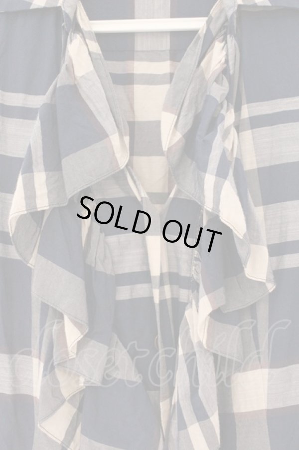 画像2: ヴィヴィアンウエストウッド 中古 / フロントフリル半袖タータンブラウス 2 ブルー  O-26-03-08-029-bl-YM-OS (2)