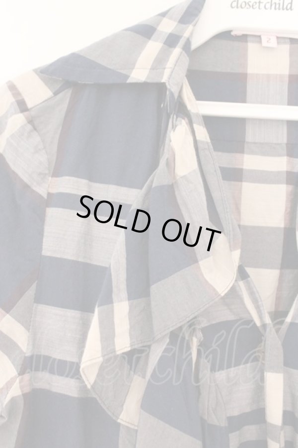 画像3: ヴィヴィアンウエストウッド 中古 / フロントフリル半袖タータンブラウス 2 ブルー  O-26-03-08-029-bl-YM-OS (3)