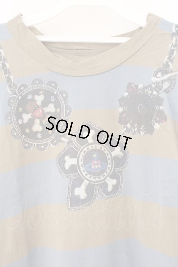 画像2: ヴィヴィアンウエストウッド 中古 / ネックレスプリントボーダーカットソー 3 ブルーｘカーキ  O-26-03-08-041-to-YM-OS (2)