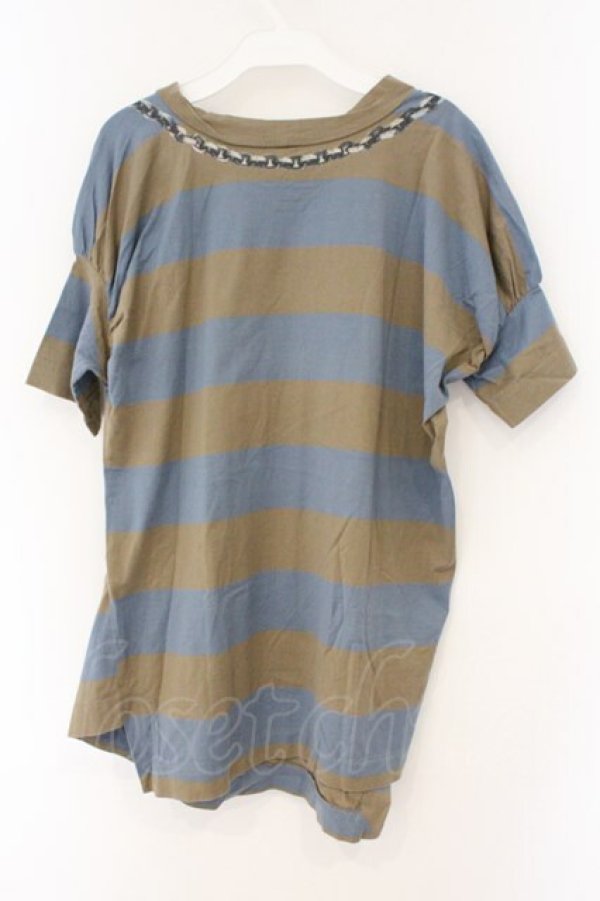 画像4: ヴィヴィアンウエストウッド 中古 / ネックレスプリントボーダーカットソー 3 ブルーｘカーキ  O-26-03-08-041-to-YM-OS (4)