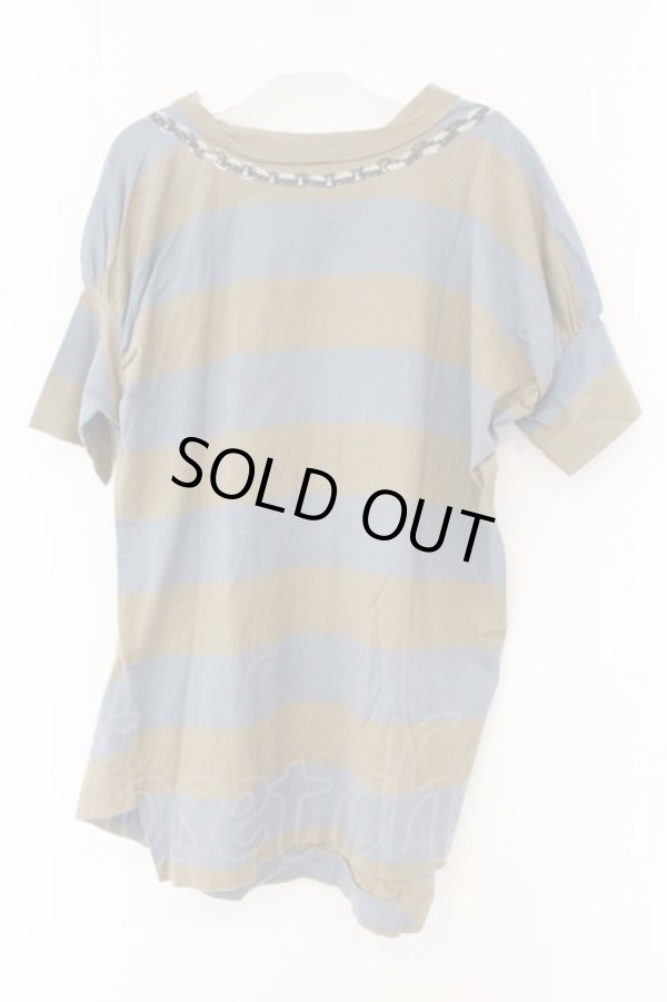 画像4: ヴィヴィアンウエストウッド 中古 / ネックレスプリントボーダーカットソー 3 ブルーｘカーキ  O-26-03-08-041-to-YM-OS (4)