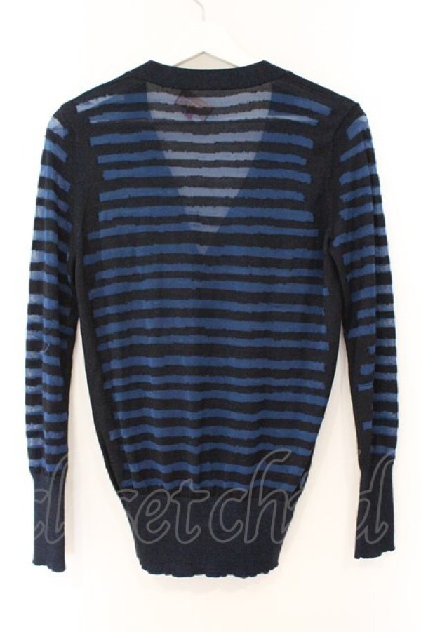 画像4: ヴィヴィアンウエストウッド 中古 / シースルーボーダーカーディガン 2 ブルーｘブラック  O-26-03-08-043-to-YM-OS (4)