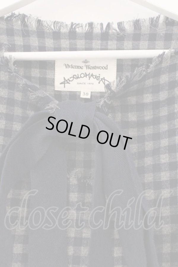 画像2: ANGLOMANIA 中古 / コードタイチェックトップス 38 ネイビーｘグレー  O-26-03-08-065-to-YM-OS (2)