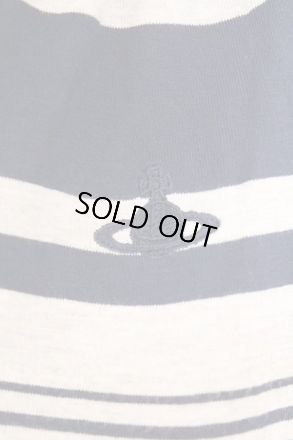 画像2: ANGLOMANIA 中古 / 単色オーブ刺繍ボーダーポロシャツ M ネイビーｘアイボリー  O-26-03-08-012-ts-YM-OS (2)