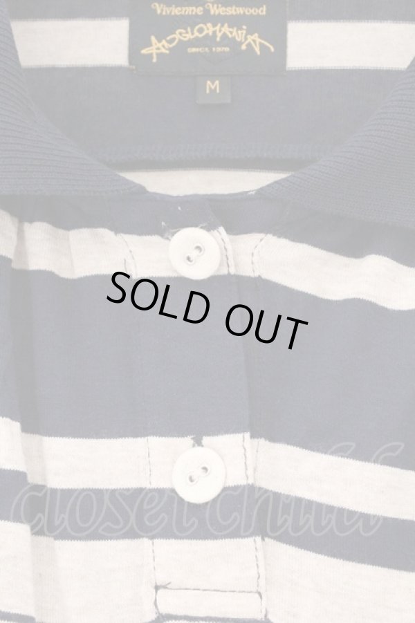 画像3: ANGLOMANIA 中古 / 単色オーブ刺繍ボーダーポロシャツ M ネイビーｘアイボリー  O-26-03-08-012-ts-YM-OS (3)