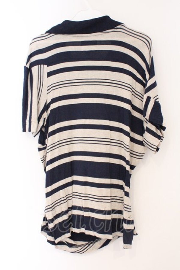 画像4: ANGLOMANIA 中古 / 単色オーブ刺繍ボーダーポロシャツ M ネイビーｘアイボリー  O-26-03-08-012-ts-YM-OS (4)