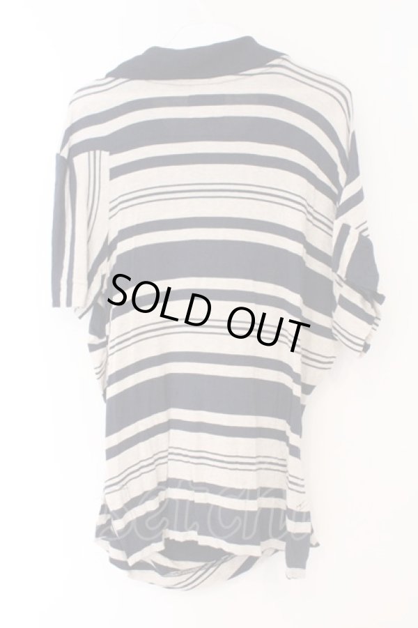 画像4: ANGLOMANIA 中古 / 単色オーブ刺繍ボーダーポロシャツ M ネイビーｘアイボリー  O-26-03-08-012-ts-YM-OS (4)