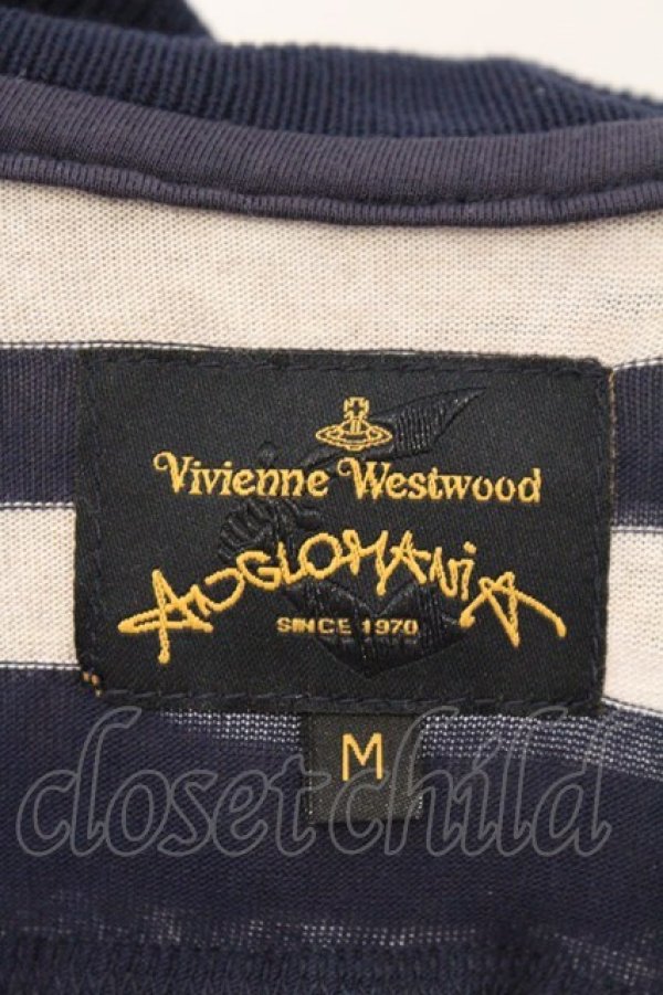 画像5: ANGLOMANIA 中古 / 単色オーブ刺繍ボーダーポロシャツ M ネイビーｘアイボリー  O-26-03-08-012-ts-YM-OS (5)