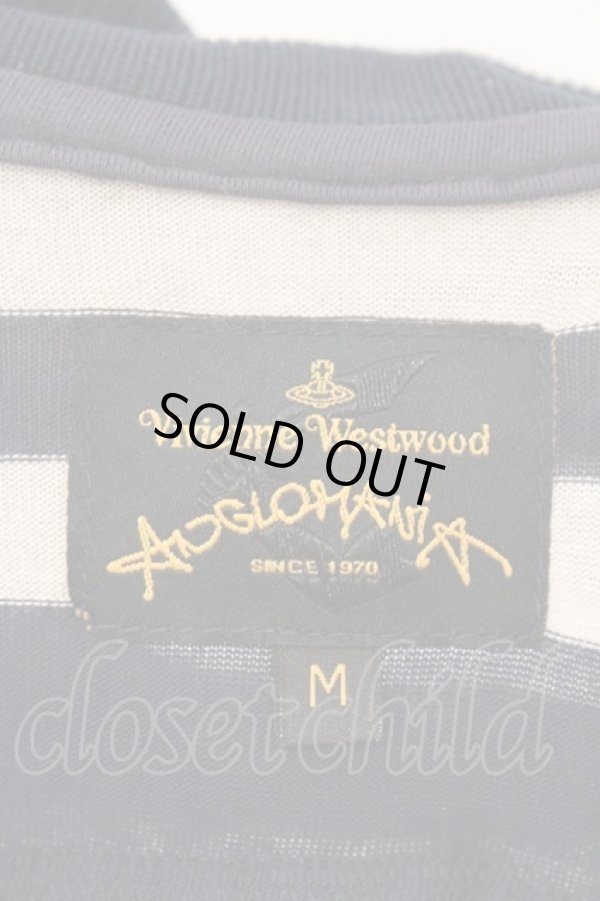 画像5: ANGLOMANIA 中古 / 単色オーブ刺繍ボーダーポロシャツ M ネイビーｘアイボリー  O-26-03-08-012-ts-YM-OS (5)