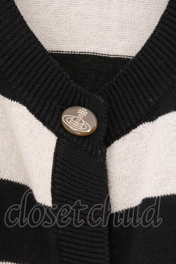 画像2: ヴィヴィアンウエストウッド 中古 / カーブド半袖ボーダーカーディガン 2 ブラックｘホワイト  O-26-03-08-014-to-YM-OS (2)