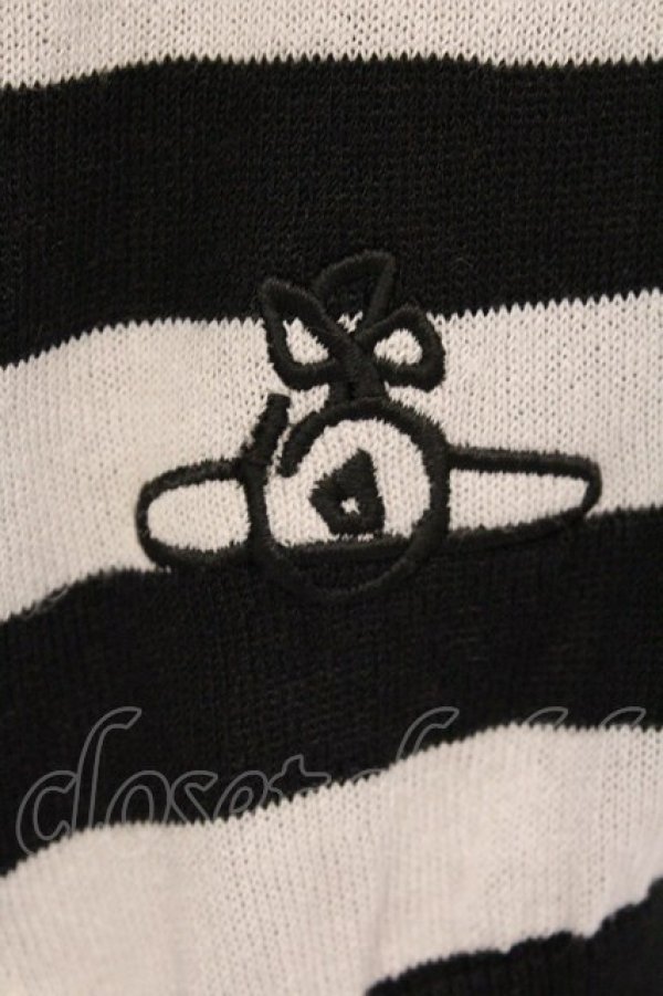 画像3: ヴィヴィアンウエストウッド 中古 / カーブド半袖ボーダーカーディガン 2 ブラックｘホワイト  O-26-03-08-014-to-YM-OS (3)